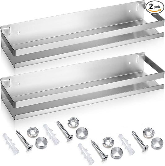 Lallisa 2 Pieces Stainless Steel Shelf Bathroom Shower Floating Shelves Wall Mounted Shower Caddy Basket Shelf Storage Organizer Shelves for Bathroom, Kitchen, Living Room (Silver,15.75 Inch/ 40 cm)