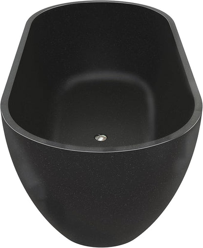 Stone Resin Freestanding Bathtub 63", Terrazzo Bathtub Soaking Tub, Solid Surface Stand Alone Bathtub with Drain & Integrated Slotted Overflow Matte Black AMFS-MY007-BK