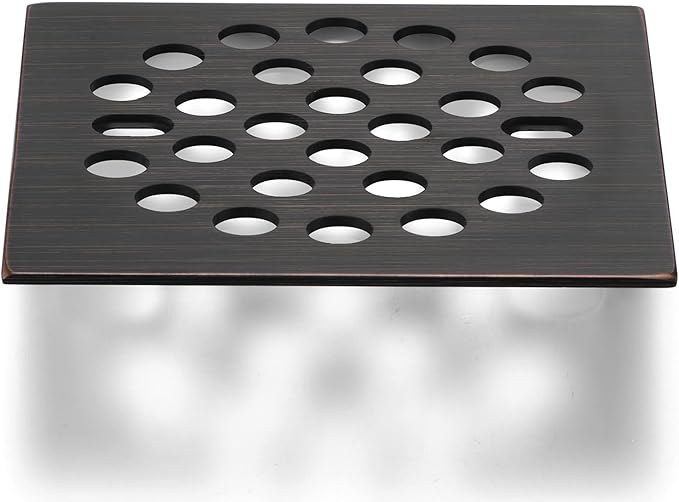 RRAJJ Square Improve 4-1/4 Inch(108mm*108mm) Screw-in Shower Floor Drain Grate Strainer (Oil Rubbed Bronze)