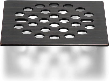 RRAJJ Square Improve 4-1/4 Inch(108mm*108mm) Screw-in Shower Floor Drain Grate Strainer (Oil Rubbed Bronze)