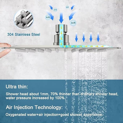 POP SANITARYWARE Shower Faucet Set Brushed Nickel Bathroom Rainfall 10 Inch Shower Head System Single Handle Shower Trim Kit with Valve