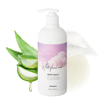 Korean Body Wash with Hyaluronic Acid & Aloe – Hydrating Moisturizing Cleanser for All Skin – Infused with Natural Extracts – Paraben & Silicone-Free – White Floral Musk, 500ml / 16.9 fl oz