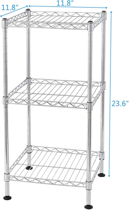 3 Tier Storage Racks Shelving, Heavy Steel Pantry Shelves, Adjustable Wire Shelving Rack, Suitable for Garage, Kitchen, Bathroom, Office, 12" W x 12" D x 24" H, Chrome