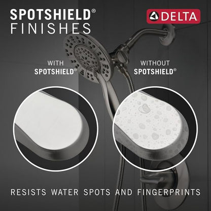 Delta Geist 14 Series Square Bathtub and Shower Faucet Set, Brushed Nickel Shower Head and Handle Set, Valve Trim Kit, SpotShield Brushed Nickel 144864-SP (Valve Included)