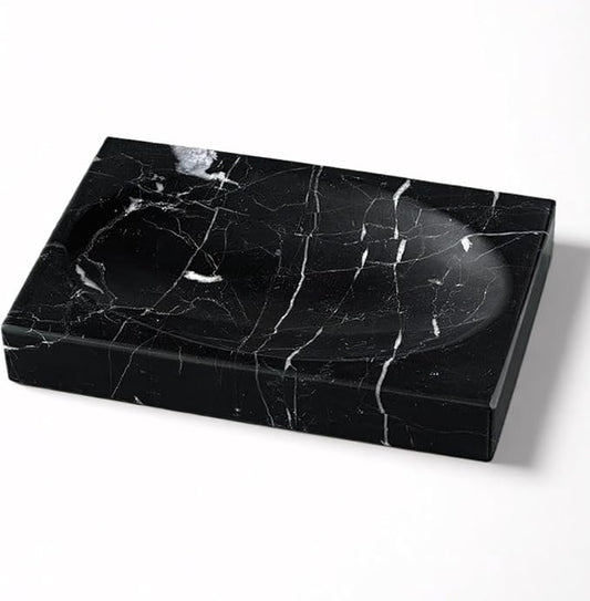 Marble Soap Dish for Shower - Stone Soap Tray Holder, Natural Soap Bar Holder Countertop Caddy, Marble Bathroom Accessories (Nero Marquina)