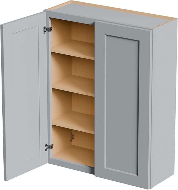 33 Inch Laundry Room Cabinets Wall Mounted, Solid Wood Over The Toilet Storage Cabinet, Bathroom Organizer Cabinets with 2 Door & 3 Shelves, Easy to Assemble for Kitchen, Garage - Dark Gray