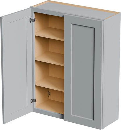 33 Inch Laundry Room Cabinets Wall Mounted, Solid Wood Over The Toilet Storage Cabinet, Bathroom Organizer Cabinets with 2 Door & 3 Shelves, Easy to Assemble for Kitchen, Garage - Dark Gray