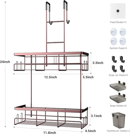 Over the Door Hanging Shower Caddy: Rustproof Hanging Organizer over the Door - No Drilling Bathroom Rack for Inside Shower Bronze
