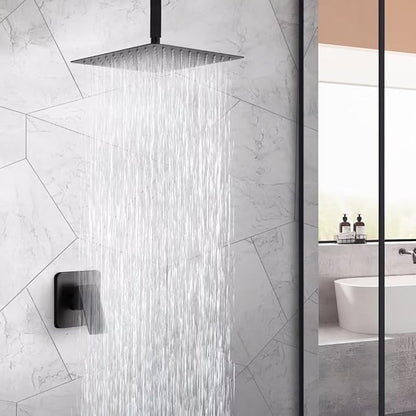 POP SANITARYWARE Matte Black Shower Faucet Set, Bathroom Rainfall Shower System with Stainless Steel Metal Showerhead, Single Function Shower Trim Kit with Rough-in Valve