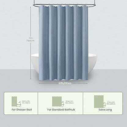Inhousolu Fabric Shower Curtain Waffle Weave, Fog Blue 230 GSM Heavy Duty, Weighted Hem, 8 Metal Hooks, Water Repellent, Machine Washable, Hotel Spa Luxury Bath Curtain Set, 36 x 72 Inch