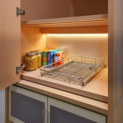 Cabinet Pull Out Shelves (17" W x 21" D), Heavy-Duty Premium Collection Slide Out Shelves, Metal Roll Out Shelves for Kitchen Cabinets, Anti-Rust Chrome Finish