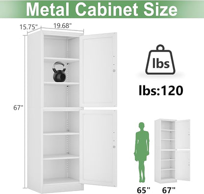 Metal Locker Tall Narrow Storage Cabinet, 67" H Locking Tool File Cabinets Snack Locker Organizer for School Classroom,Bedroom,Gym Home Office,Entryway and Hallway (20" W 2Door White)
