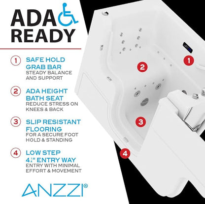 ANZZI Walk In Tub for Seniors 29"x53" Left Drain ADA Wheelchair Accessible - 30 Therapeutic Jets, Quick Fill Faucet, Aromatherapy, Chromatherapy - Compact Design | 2953WCLWD