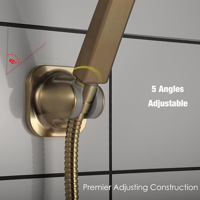 Handle held Shower Head Holder Wall Mount -Adjustable in 5 Positions - Dual Mount Option (Screw/Adhesive) - Brushed Gold