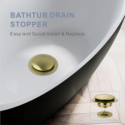 Gold Brushed Tub Drain Stopper,Universal Pop Up Bath Drain Plug Bathtub Drain Stopper,Hidrop Conversion Kit Assembly,Replaces Lift and Turn,Tip-Toe Plug Stopper for Tub,EZ Install(Gold Brushed)