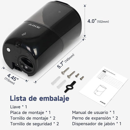 AIKE Wall Mount Automatic Soap Dispenser for Liquid Soap Battery Operated Black, Model AK1216