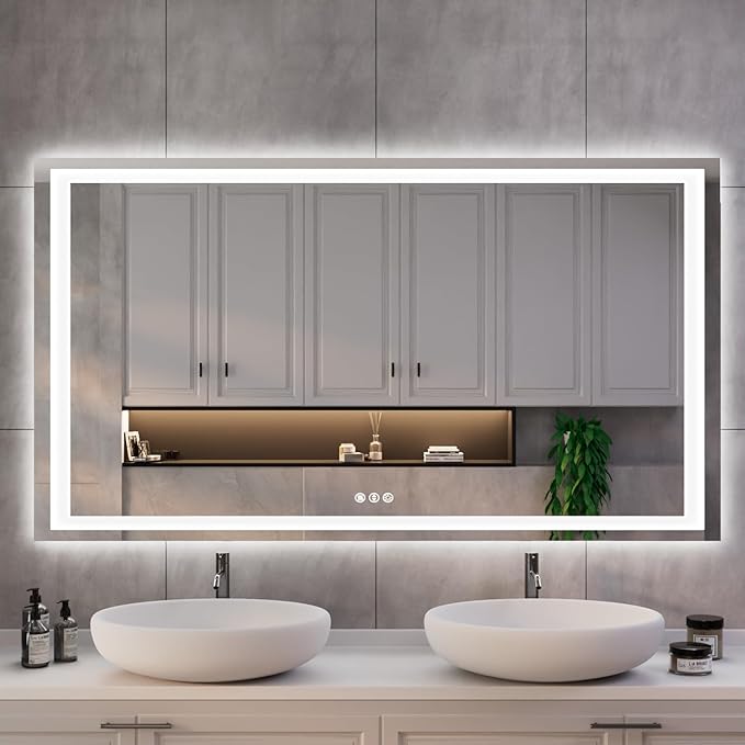 ISKM 50'' x 32'' LED Mirror for Bathroom Lighted Vanity Mirror for Wall Front Lights + Backlit LED Bathroom Mirror Anti-Fog Tempered Glass ETL Listed