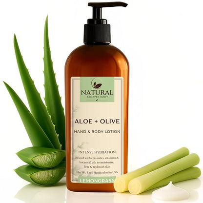 Moisturizing & Firming Lemongrass Body Lotion & Hand Cream - Natural Moisturizer for Dry Skin, Itchy or Crepey Skin - Eczema Treatment - Olive Oil, Coconut Oil & Avocado Oil - 8oz