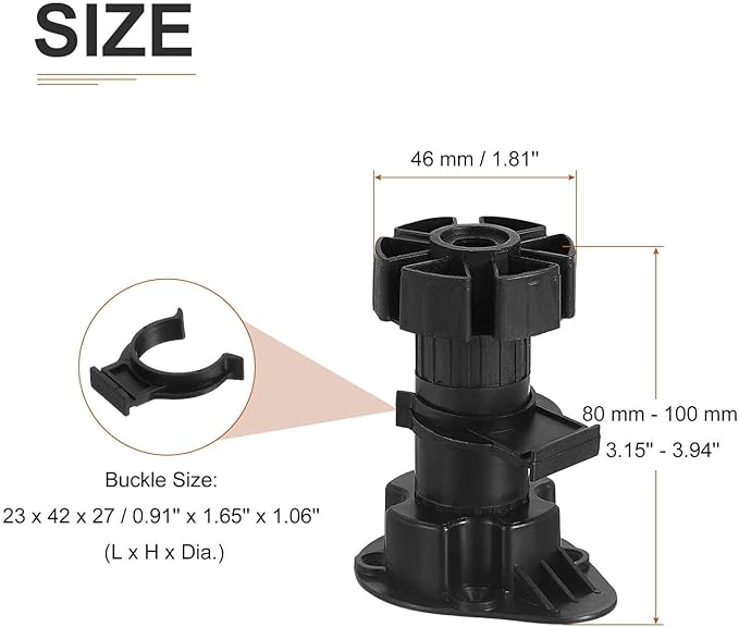 80x46mm(LxW) Adjustable Leveling Feet - 4Pack- Good for Furniture - Leveler Support Frame Replacement Legs - Black