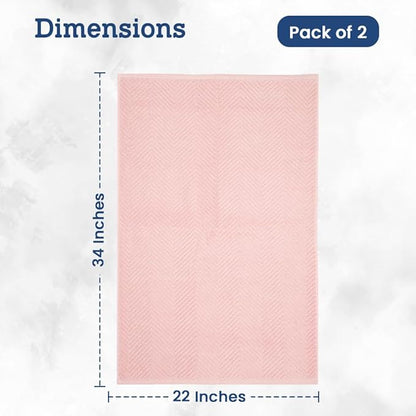 Casa Lino 100% Cotton Bath Mat Set of 2 (NOT A Rug) - 34" x 22" Bathroom Floor Towels - Machine Washable, Soft, Highly Absorbent & Quick Dry Bath Floor Towel (Blush)