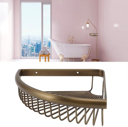 Corner Shower Shelves, Vintage Brass Triangular Corner ShowerCaddy Storage Rack Organizer with Screws for Dorm Toilet Bathroom Kitchen