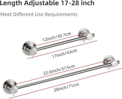 JiePai Extendable 17-28 inch Suction Cup Towel Bar,Bath Shower Towel Holder Shower Door Adhesive Towel Bar Suction Towel Rack (Suction Cup, Brushed Nicke)