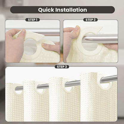 Inhousolu No Hook Waffle Weave Shower Curtain with Removable Snap in Fabric Liner Set for Bathroom, 230 GSM Heavy Duty Weighted Hem, Water Repellent Washable Bath Curtains, 72 x 78 Inch, Ivory