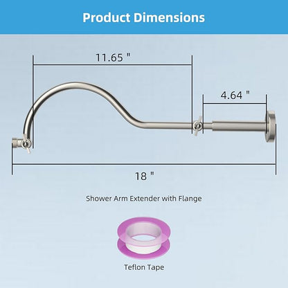 Hibbent All Metal Upgraded 18'' Shower Head Extension Arm, Shower Arm with Flange, Brass Flexible Height & Angle Adjustable Shower Extender with Lock Joint, Universal Connection, Brushed Nickel
