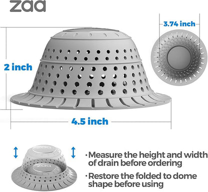 zaa Bathtub Drain Hair Catcher, Premium Silicone Shower Hair Catcher, 1Pack Collapsible Hair Stopper for Pop Up and Regular Drains of Shower, Bathtub, Bathroom, Sink, Shower Parts, Gray