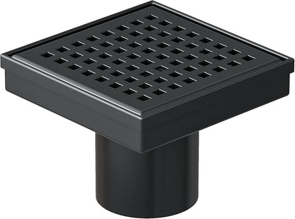 Neodrain 4 Inch Square Shower Drain with Removable Quadrato Pattern Grate, Matte Black 304 Stainless Steel Square Drain, with Watermark&CUPC Certified, Hair Strainer