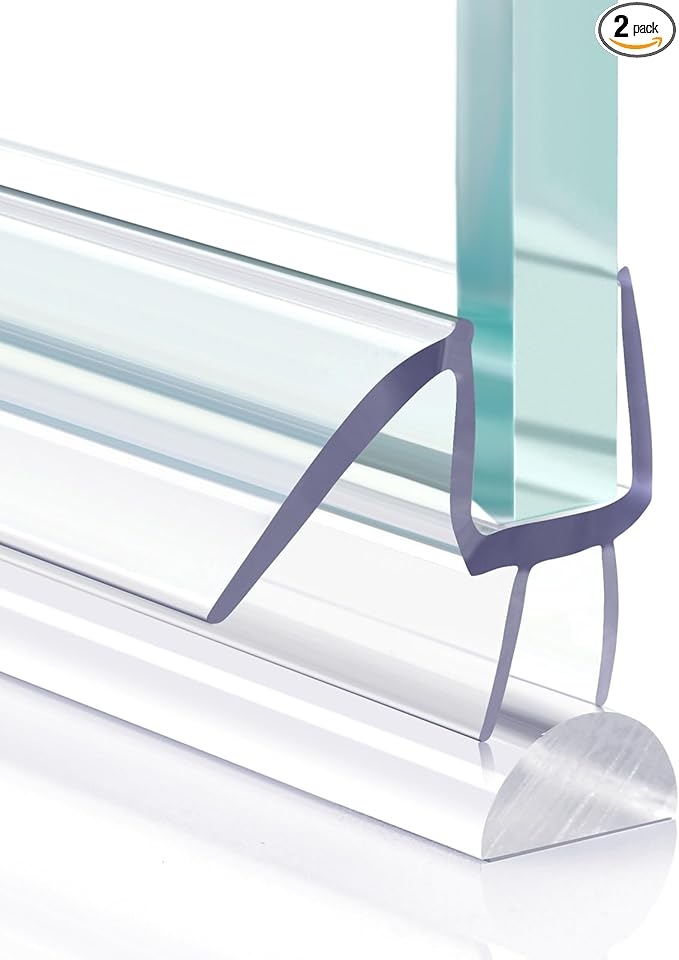 Shower Door Bottom Seal, 2 PCS 1/2"" x 36"" Shower Door Sweep for 1/2 Inch Glass, Frameless Glass Shower Door Seal Strip - Stop Shower Leaks and Create a Water Barrier, Clear