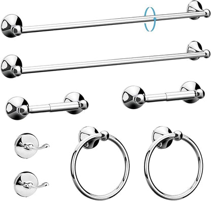 Newfun 8-Pieces 24" Bathroom Hardware Set, Bathroom Accessory Set, Includes 24" Adjustable Bath Towel Bar, Towel Rings Wall Mounted, Toilet Paper Holder, Robe Towel Hooks (Polished Chrome)
