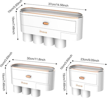 iHave Toothbrush Holders for Bathrooms - Upgrade Wall Mounted Toothbrush Holder with Toothpaste Dispenser - 3 Cups