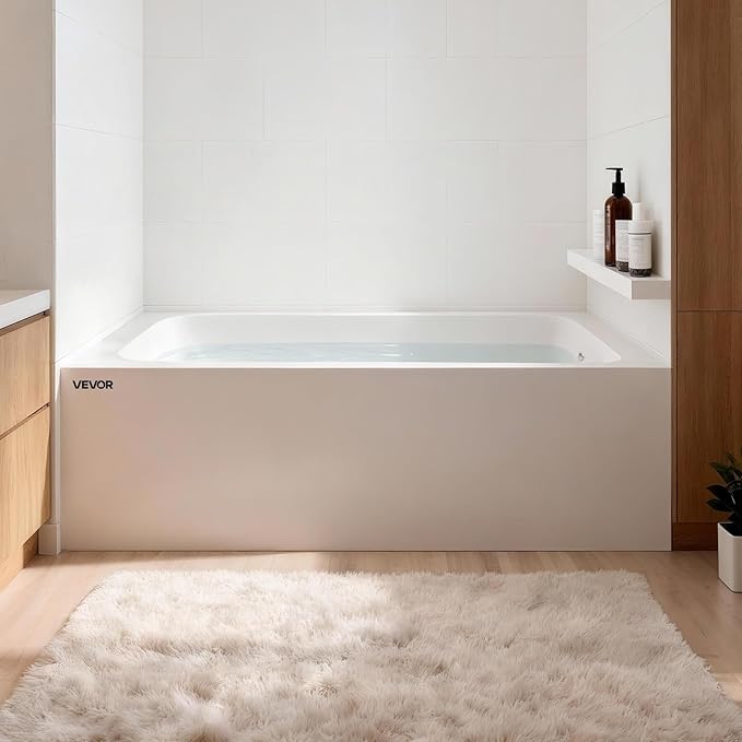 VEVOR Alcove Bathtub, 48" x 30" Contemporary Alcove Acrylic Bathtub, Soaking Bath Tub with Right Hand Drain and Overflow Hole, Large Rectangular Deep Soak Tub for Bathroom with Integral Flange, White