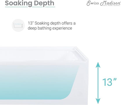 Swiss Madison Well Made Forever SM-AB540 Voltaire Alcove Tub with Armrest 60" x 30" in Glossy White