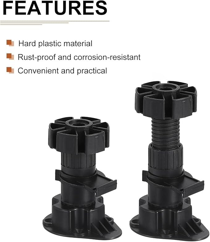 80x46mm(LxW) Adjustable Leveling Feet - 8Pack- Good for Furniture - Leveler Support Frame Replacement Legs - Black