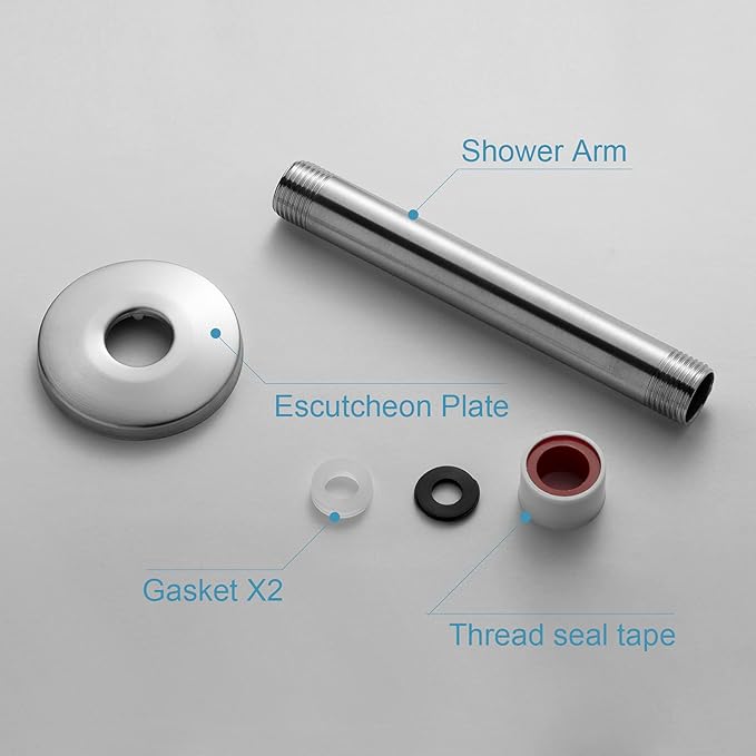 OFFO Shower Arm with Flange, 6 in Brushed Nickel Ceiling Mount Replacement Rain Shower Head Straight Arm Ceiling-Mounted For Fixed Shower Head & High Pressure Rain