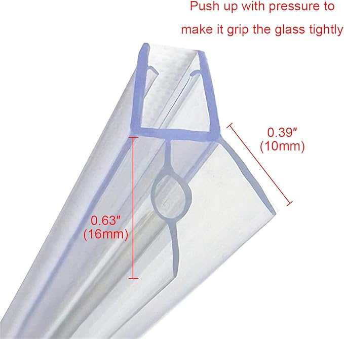 Frameless Shower Door Bottom Seal with Drip Rail for 1/4"(6mm) Glass, Length 27.5"/0.7m, Glass Door Sweep Stop Shower Leaking