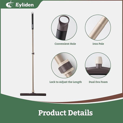 Eyliden 17" Floor Squeegee, Scratch-Free Water Removal EVA Broom | Dual-Layer Gentle Blade, 54.3" Telescopic Handle, Floor-Safe Water Sweeper for Hardwood Tile Shower Glass, Wet Weather Floor Tools