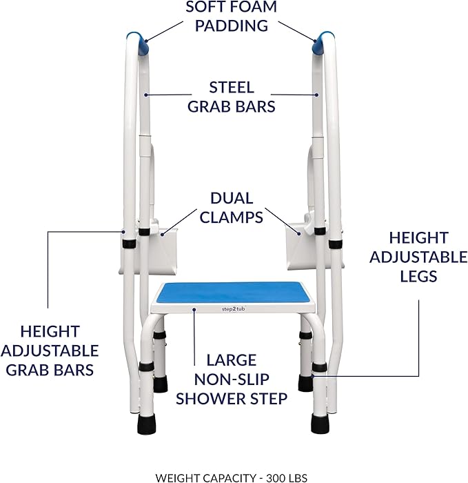 step2bed Mini Step Stool with Handle for Elderly - Adjustable Height Bed Safety Rail for Seniors with Handicap Grab Bars - Stainless Steel Portable Step Stool for Bed (300 LBS Capacity)