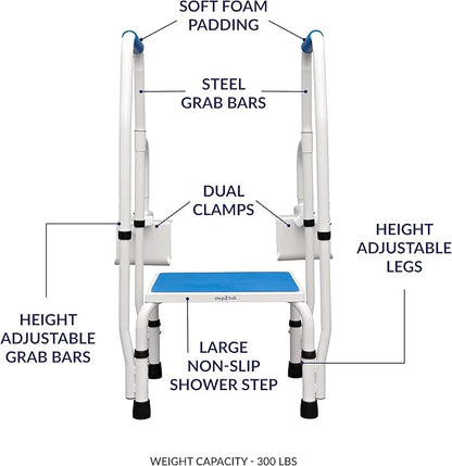 Step2Tub Shower Steps for Seniors - Bathtub Step in Assistance for Elderly - Adjustable, Non-Slip Step Stool with Handle for Elderly - Stainless Steel Bathtub Safety Step