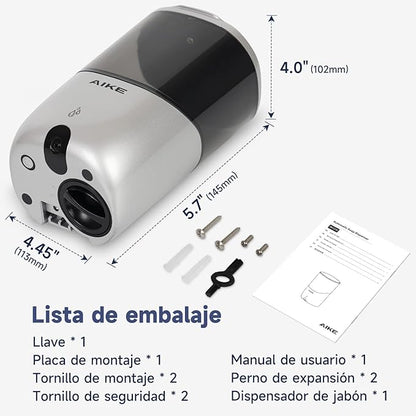 AIKE Wall Mount Automatic Soap Dispenser for Liquid Soap Battery Operated Silver, Model AK1216
