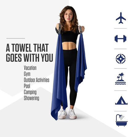 VENTURE 4TH Quick Dry Towel. Microfiber Travel Towel Ideal for Camping, Hiking, Backpacking, Gym. Lightweight & Fast Drying Travel Towels for Body. Compact & Easy to Pack - Navy Blue Extra Large