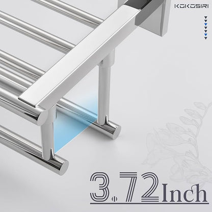 KOKOSIRI Bathroom Towel Rack Towel Holder 16 Inch Bath Towel Shelf with Double Towel Bars Wall Mounted, Polished Chrome Stainless Steel B6005CH-L16