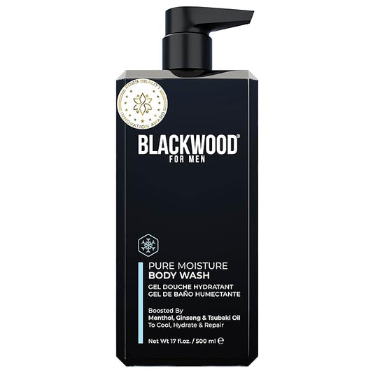 Blackwood For Men Pure Moisture Body Wash - Natural Mens Body Wash with Ginseng & Cooling Menthol - Sulfate Free Moisturizing Cleanser & Bodywash for Dry Skin or Sensitive Skin - Dye Free, Vegan, 17oz
