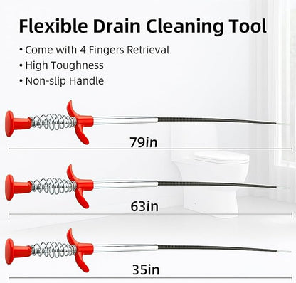 Drain Snake, Toilet Serpentine Drainage Blocker - Professional Drainage Cleaning Tool, Flexible Grab Claw Pick up, Used for Cleaning Toilets, Sinks, Showers, and Bathtubs (35 in63 in 79 in)