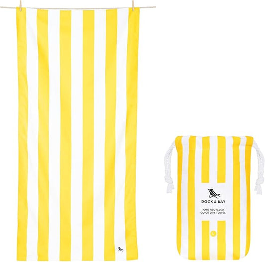 Dock & Bay Beach Towel - Quick Dry, Sand Free - Compact, Lightweight - 100% Recycled - Includes Bag - Cabana - Boracay Yellow - Large (160x90cm, 63x35)