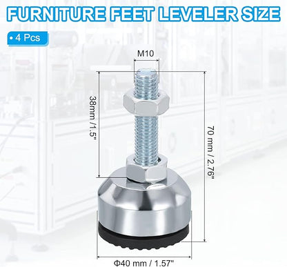 PATIKIL Furniture Leveling Feet 1.6" Dia Base M10 Thread, 4 Pcs Carbon Steel Adjustable Threaded Furniture Levelers Screw on Leg Leveler with Pads for Desk Chair Cabinet, Black