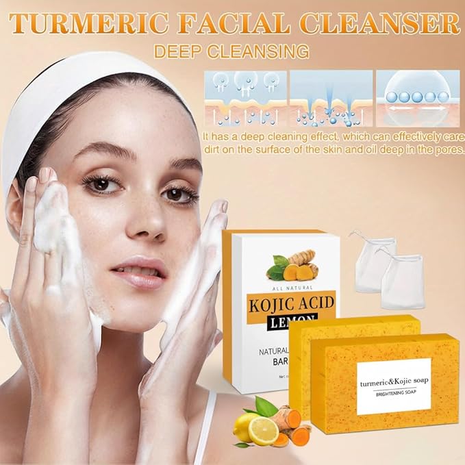 Kojic Acid & Turmeric Soap, Turmeric Kojic Acid Soap for Face and Body, Organic Daily Use Skin Care Soaps, Gentle Cleansing Suitable for All Skin Types (2pcs)