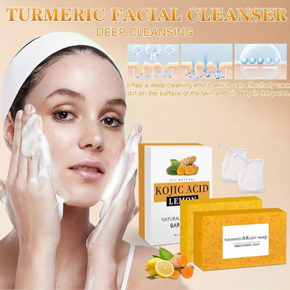 Kojic Acid & Turmeric Soap, Turmeric Kojic Acid Soap for Face and Body, Organic Daily Use Skin Care Soaps, Gentle Cleansing Suitable for All Skin Types (2pcs)